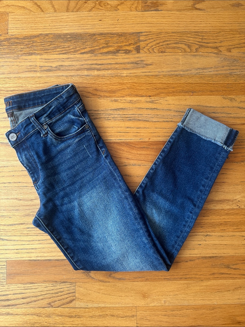 Kut from the Kloth Dark Blue Cropped Frayed Hem Jeans - Picture 2 of 6